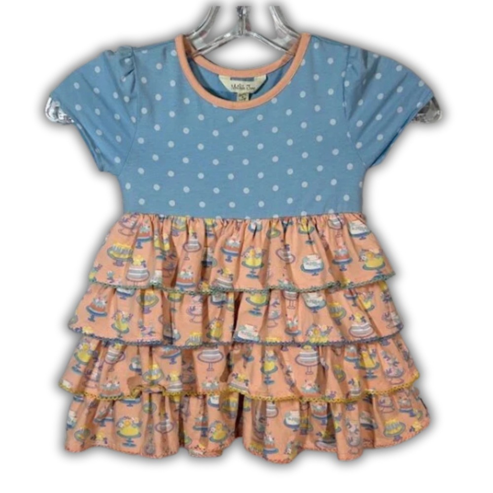 Matilda Jane Dream Chasers Cake Top Tunic‎ Blue Peach Ruffle Polka Birthday 4